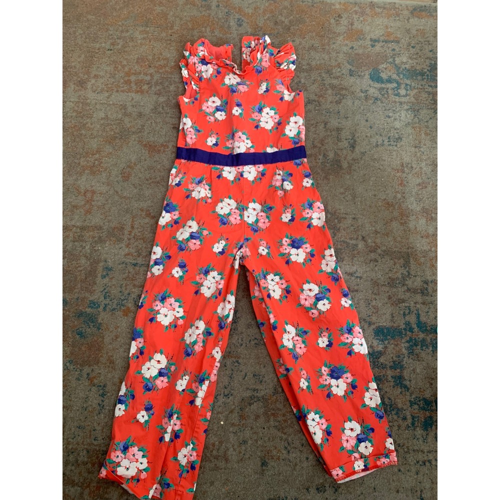 Janie and Jack Girls Red Floral Ruffle Sleeveless Jumpsuit Size 8 Wide Leg
